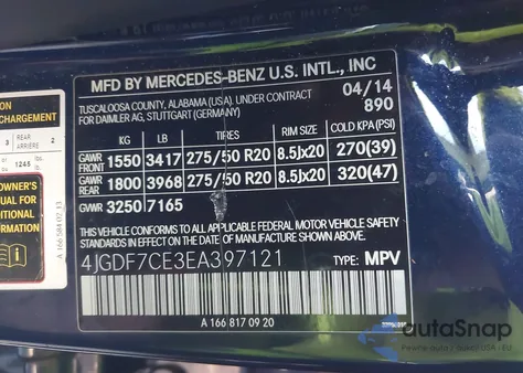 2014 Mercedes-Benz Gl 450 4Matic из США, поврежденный, VIN 4JGDF7CE3EA397121